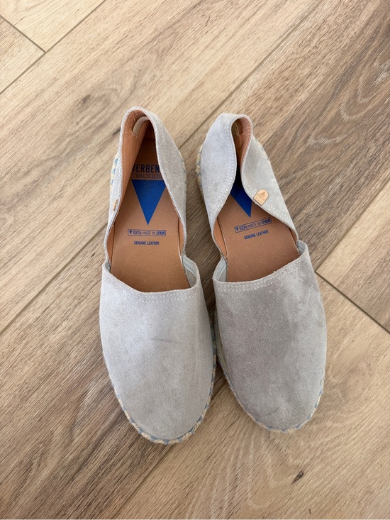 Verbenas Shoes - Verbenas Carmen Light Gray Suede Leather Espadrille Flats Summer